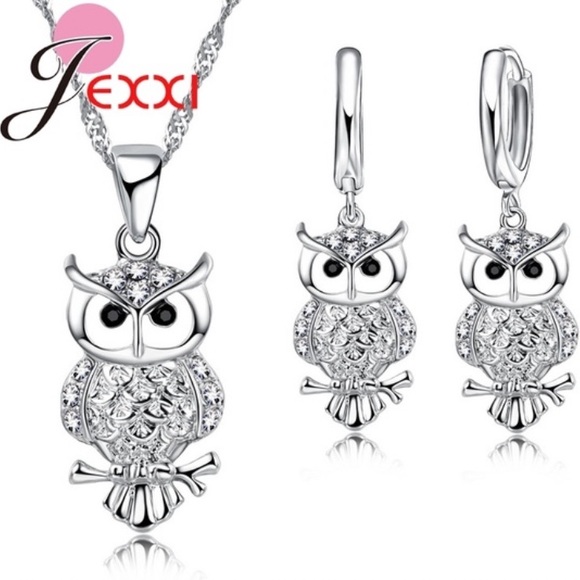 Jexxi Jewelry - 2/$16- SET- Silvertone Owl Necklace and Earrings